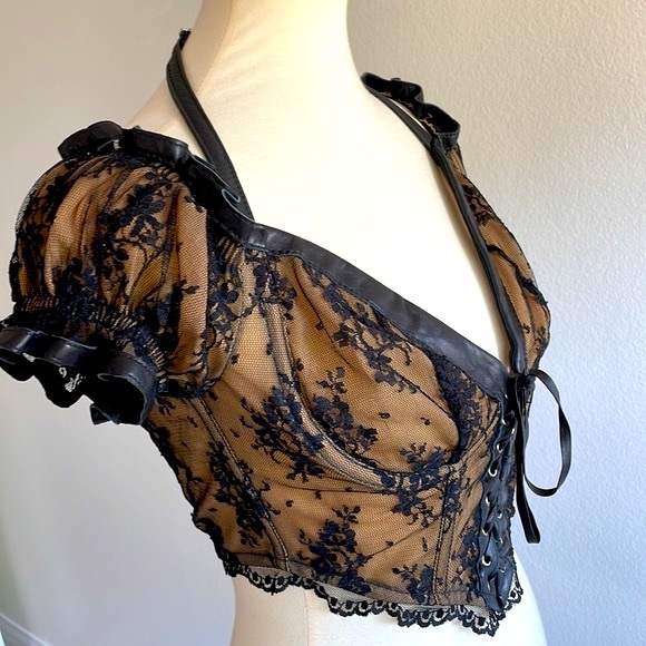 Trashy lace with leather top and panties. Size M. New - Picture 4 of 16